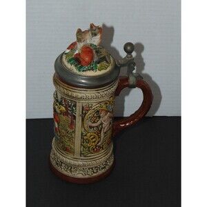 Vintage Old Gerz RARE Fox Hunter West Germany 9" Stein Fox Cherub Figure Lid
